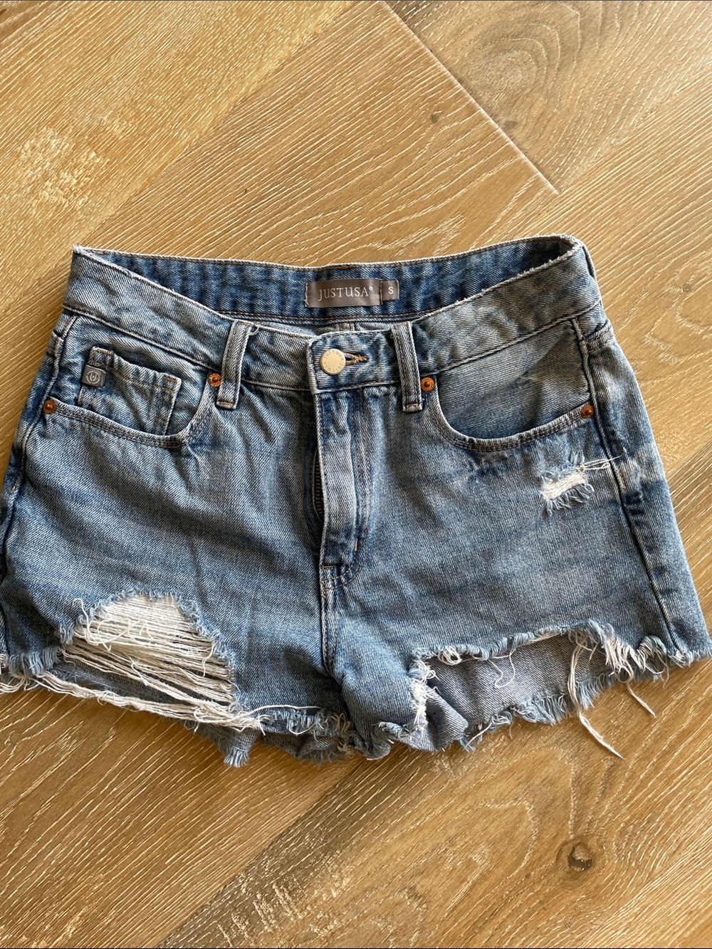 Just USA Faded Blue Distressed Denim Cutoff Shorts